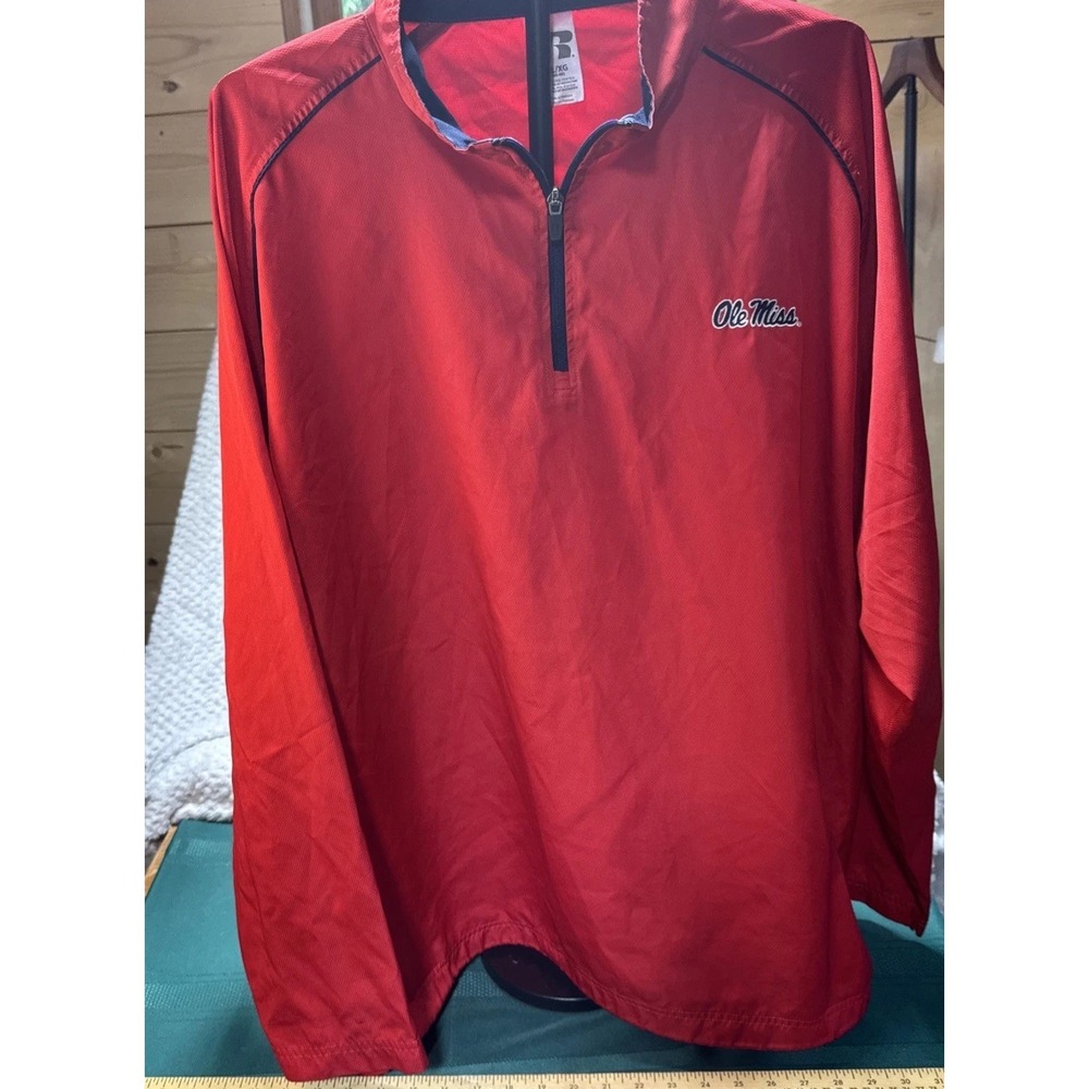 Ole Miss Rebels Zip Jacket Mens Extra Large Red Russell Athletic XL Drawstring